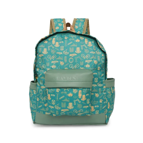 Green_Polyester_Cycle_Design_Backpack_With_Pouch_For_Unisex