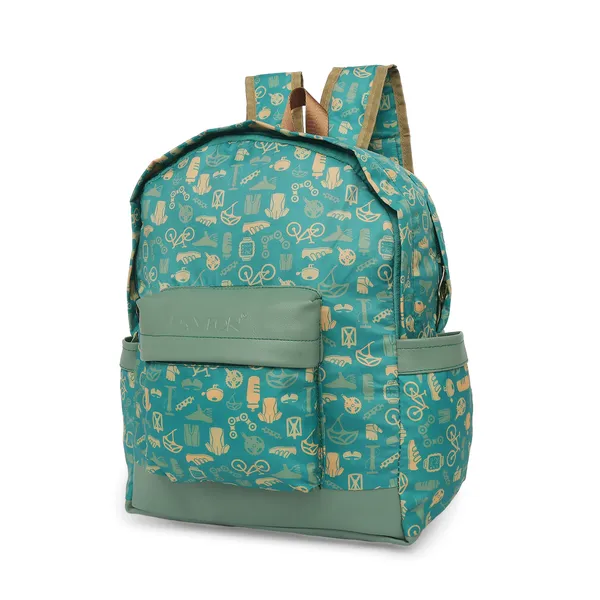 Green_Polyester_Cycle_Design_Backpack_With_Pouch_For_Unisex
