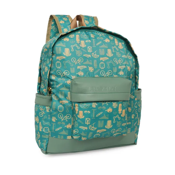 Green_Polyester_Cycle_Design_Backpack_With_Pouch_For_Unisex