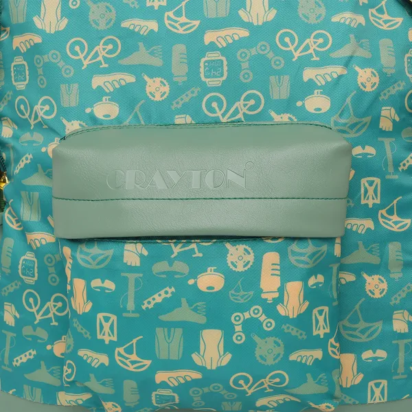Green_Polyester_Cycle_Design_Backpack_With_Pouch_For_Unisex