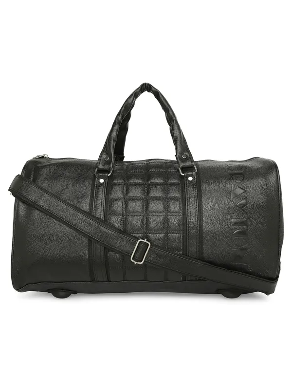 Black_Vegan_Leather_Medium_Gym_Duffel_Bag_For_Unisex
