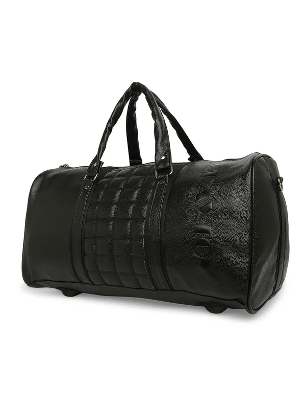 Black_Vegan_Leather_Medium_Gym_Duffel_Bag_For_Unisex