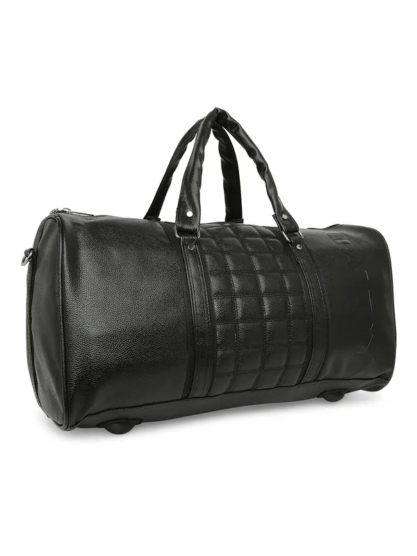 Black_Vegan_Leather_Medium_Gym_Duffel_Bag_For_Unisex