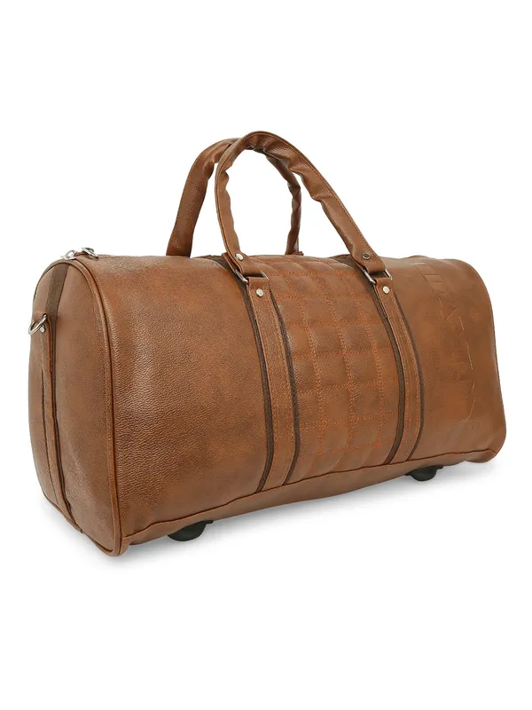 Tan_Vegan_Leather_Medium_Gym_Duffel_Bag_For_Unisex