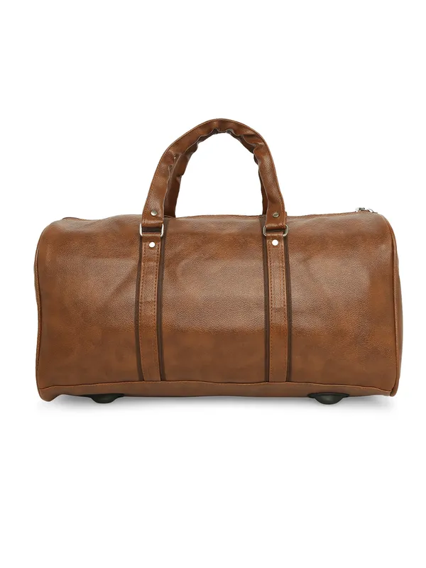 Tan_Vegan_Leather_Medium_Gym_Duffel_Bag_For_Unisex