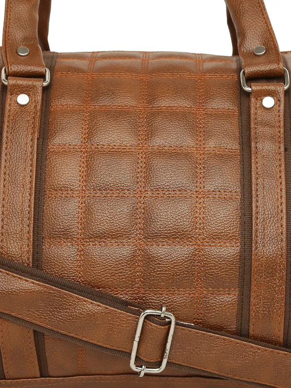 Tan_Vegan_Leather_Medium_Gym_Duffel_Bag_For_Unisex