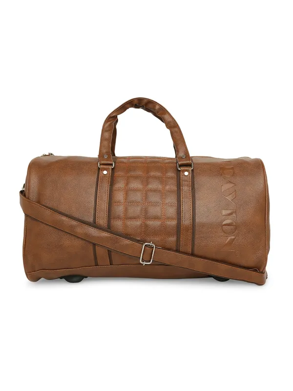 Tan_Vegan_Leather_Medium_Gym_Duffel_Bag_For_Unisex