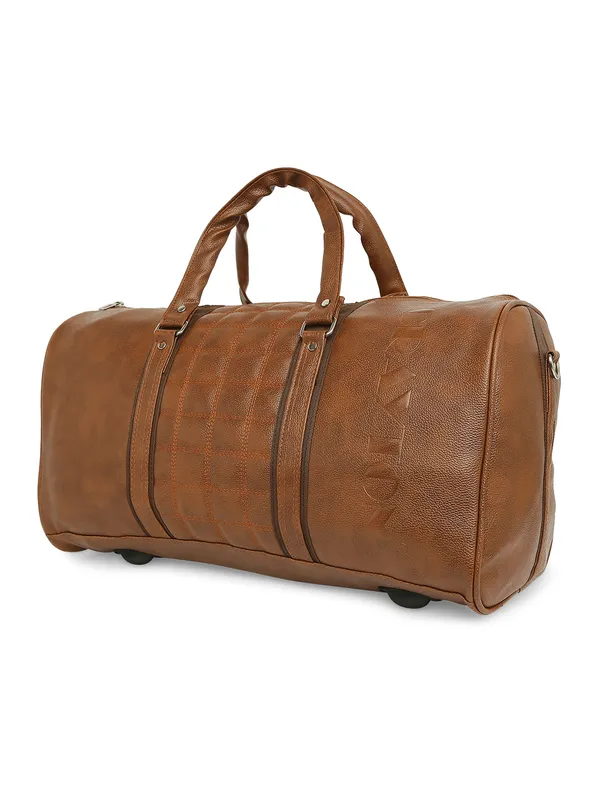 Tan_Vegan_Leather_Medium_Gym_Duffel_Bag_For_Unisex