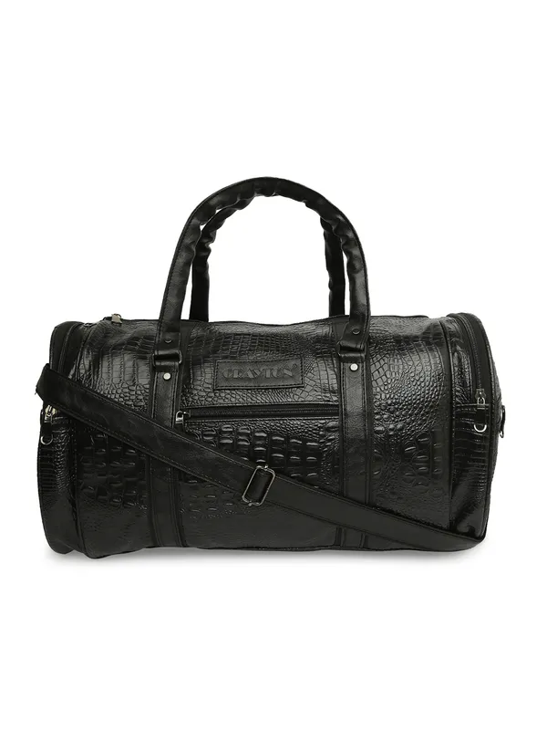 Black_Vegan_Leather_Medium_Textu_Vegan_Crocodile_Leather_Gym_Duffel_Bag_For_Unisex