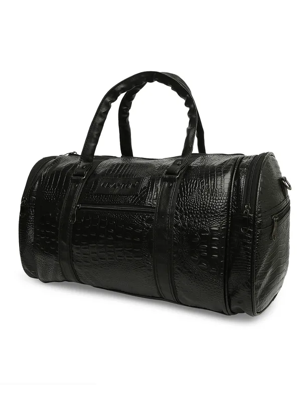 Black_Vegan_Leather_Medium_Textu_Vegan_Crocodile_Leather_Gym_Duffel_Bag_For_Unisex