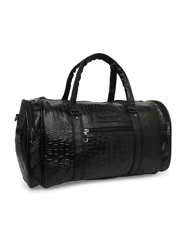 Black_Vegan_Leather_Medium_Textu_Vegan_Crocodile_Leather_Gym_Duffel_Bag_For_Unisex