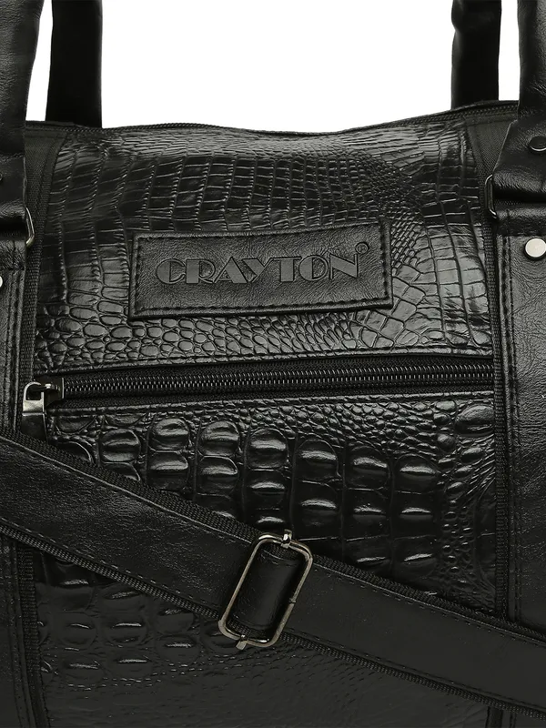 Black_Vegan_Leather_Medium_Textu_Vegan_Crocodile_Leather_Gym_Duffel_Bag_For_Unisex