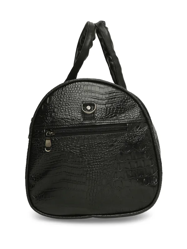 Black_Vegan_Leather_Medium_Textu_Vegan_Crocodile_Leather_Gym_Duffel_Bag_For_Unisex