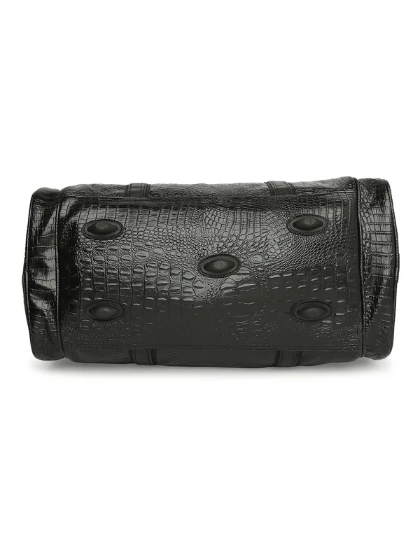 Black_Vegan_Leather_Medium_Textu_Vegan_Crocodile_Leather_Gym_Duffel_Bag_For_Unisex