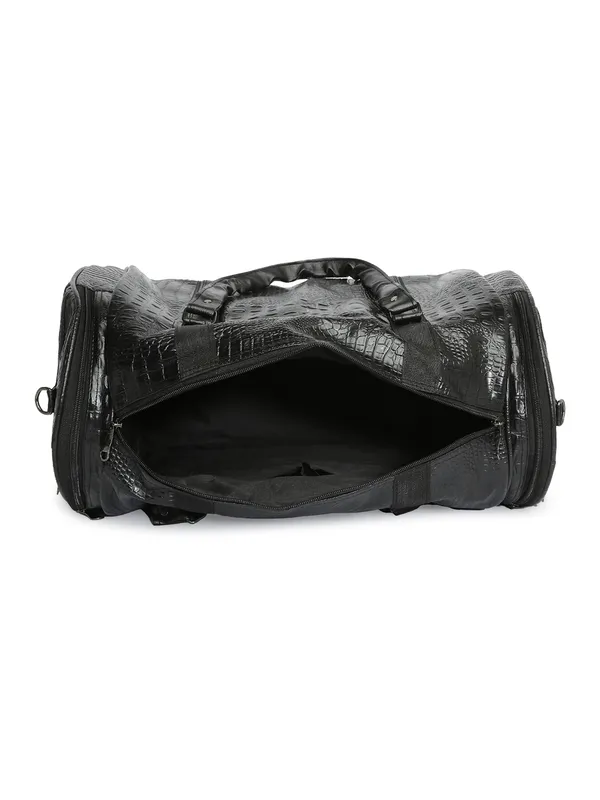 Black_Vegan_Leather_Medium_Textu_Vegan_Crocodile_Leather_Gym_Duffel_Bag_For_Unisex