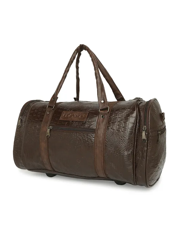 Brown_Vegan_Leather_Medium_Textu_Vegan_Crocodile_Leather_Gym_Duffel_Bag_For_Unisex