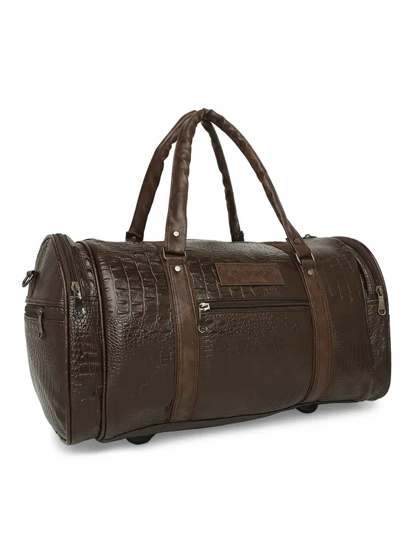 Brown_Vegan_Leather_Medium_Textu_Vegan_Crocodile_Leather_Gym_Duffel_Bag_For_Unisex