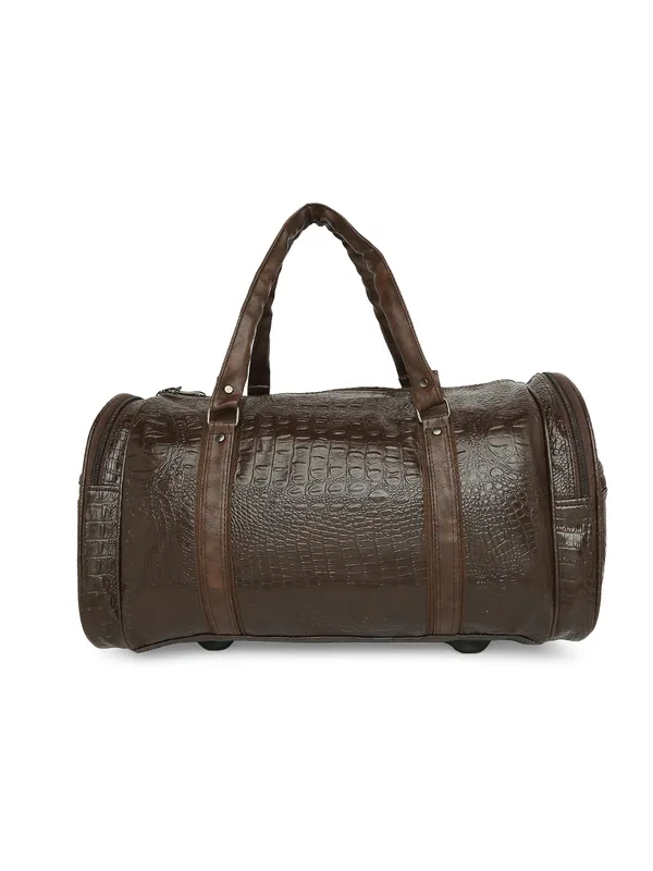 Brown_Vegan_Leather_Medium_Textu_Vegan_Crocodile_Leather_Gym_Duffel_Bag_For_Unisex