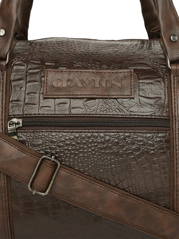Brown_Vegan_Leather_Medium_Textu_Vegan_Crocodile_Leather_Gym_Duffel_Bag_For_Unisex