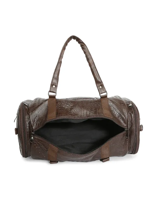 Brown_Vegan_Leather_Medium_Textu_Vegan_Crocodile_Leather_Gym_Duffel_Bag_For_Unisex
