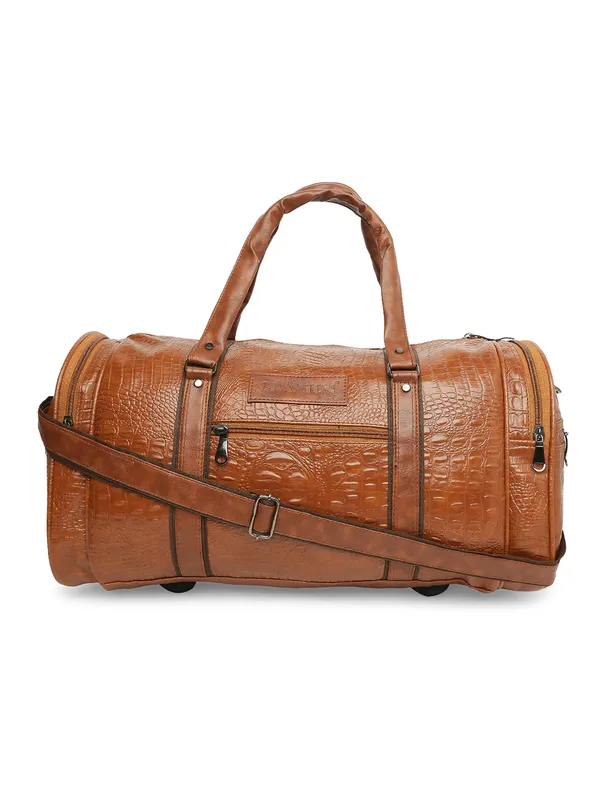 Tan_Vegan_Leather_Medium_Textu_Vegan_Crocodile_Leather_Gym_Duffel_Bag_For_Unisex