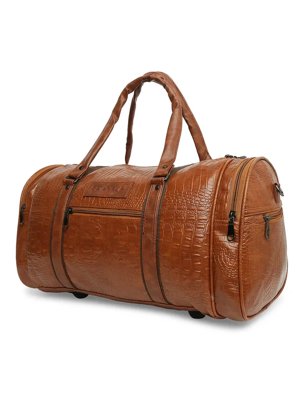 Tan_Vegan_Leather_Medium_Textu_Vegan_Crocodile_Leather_Gym_Duffel_Bag_For_Unisex
