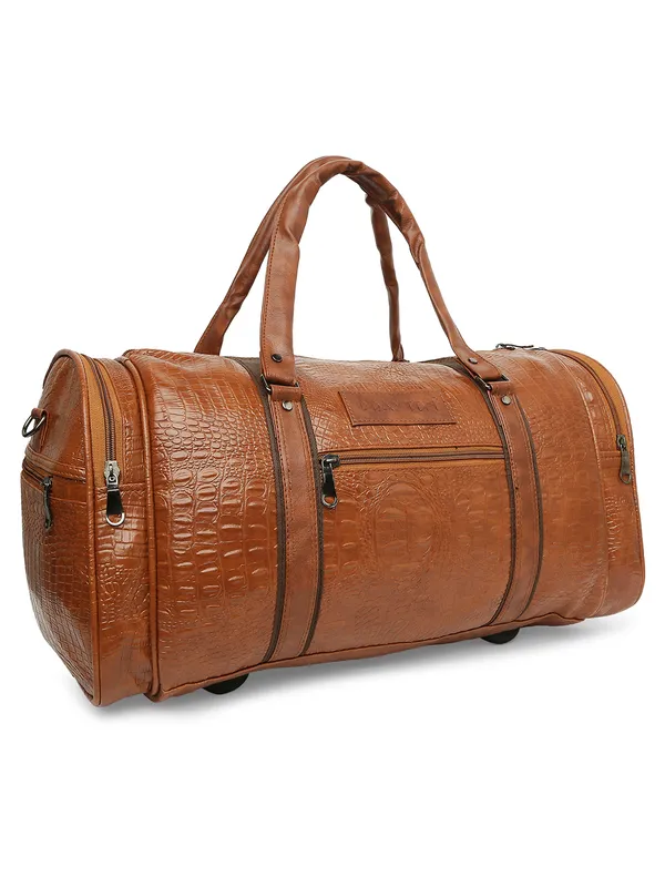 Tan_Vegan_Leather_Medium_Textu_Vegan_Crocodile_Leather_Gym_Duffel_Bag_For_Unisex