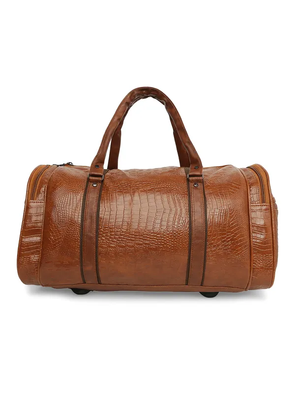 Tan_Vegan_Leather_Medium_Textu_Vegan_Crocodile_Leather_Gym_Duffel_Bag_For_Unisex