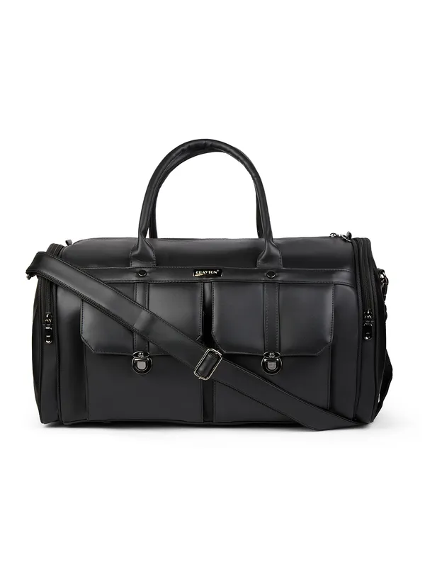 Black_Vegan_Leather_Duffel_Gym_And_Travel_Bag_With_Multiple_Pockets_For_Unisex