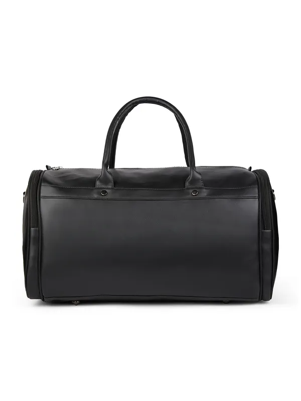 Black_Vegan_Leather_Duffel_Gym_And_Travel_Bag_With_Multiple_Pockets_For_Unisex