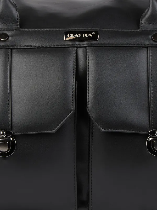 Black_Vegan_Leather_Duffel_Gym_And_Travel_Bag_With_Multiple_Pockets_For_Unisex