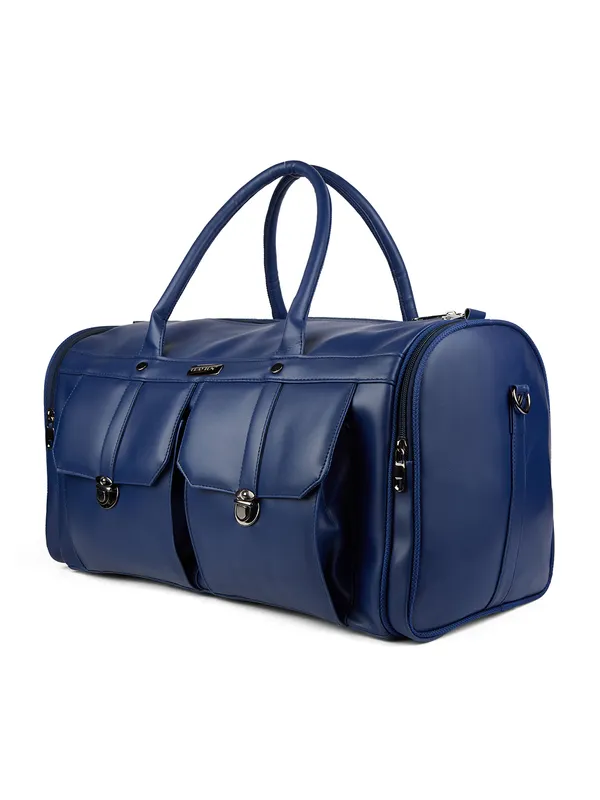 Blue_Vegan_Leather_Duffel_Gym_And_Travel_Bag_With_Multiple_Pockets_For_Unisex