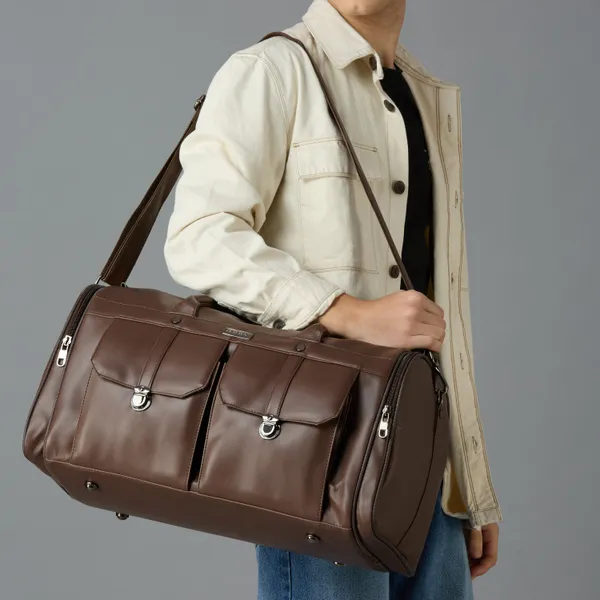 Brown_Vegan_Leather_Duffel_Gym_And_Travel_Bag_With_Multiple_Pockets_For_Unisex