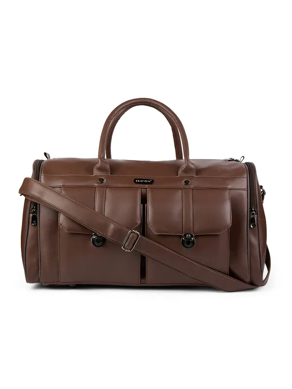 Brown_Vegan_Leather_Duffel_Gym_And_Travel_Bag_With_Multiple_Pockets_For_Unisex