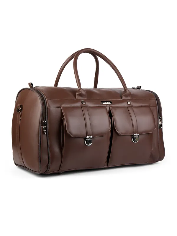 Brown_Vegan_Leather_Duffel_Gym_And_Travel_Bag_With_Multiple_Pockets_For_Unisex