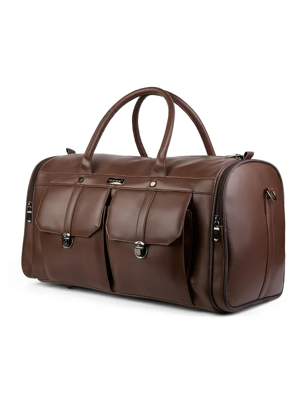 Brown_Vegan_Leather_Duffel_Gym_And_Travel_Bag_With_Multiple_Pockets_For_Unisex