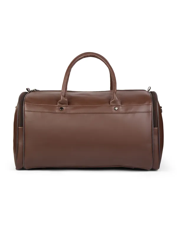 Brown_Vegan_Leather_Duffel_Gym_And_Travel_Bag_With_Multiple_Pockets_For_Unisex