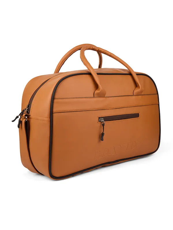 Tan_Vegan_Leather_Weekender_Duffel_Bag_Sleek_Stylish_Spacious_For_Unisex