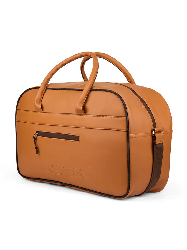 Tan_Vegan_Leather_Weekender_Duffel_Bag_Sleek_Stylish_Spacious_For_Unisex