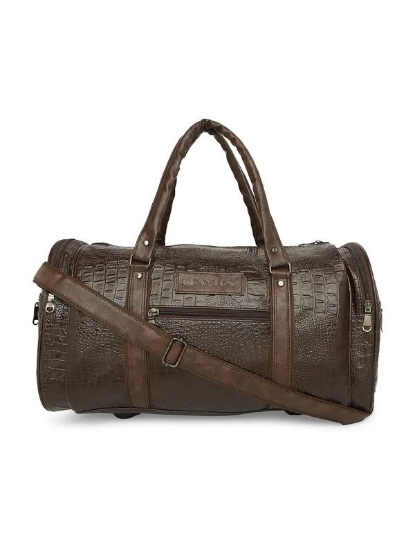 Brown_Vegan_Leather_Medium_Textu_Vegan_Crocodile_Leather_Gym_Duffel_Bag_For_Unisex