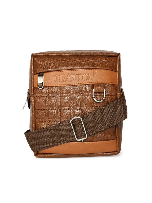 Tan_Vegan_Leather_Sling_Or_Side_Bag_For_Unisex