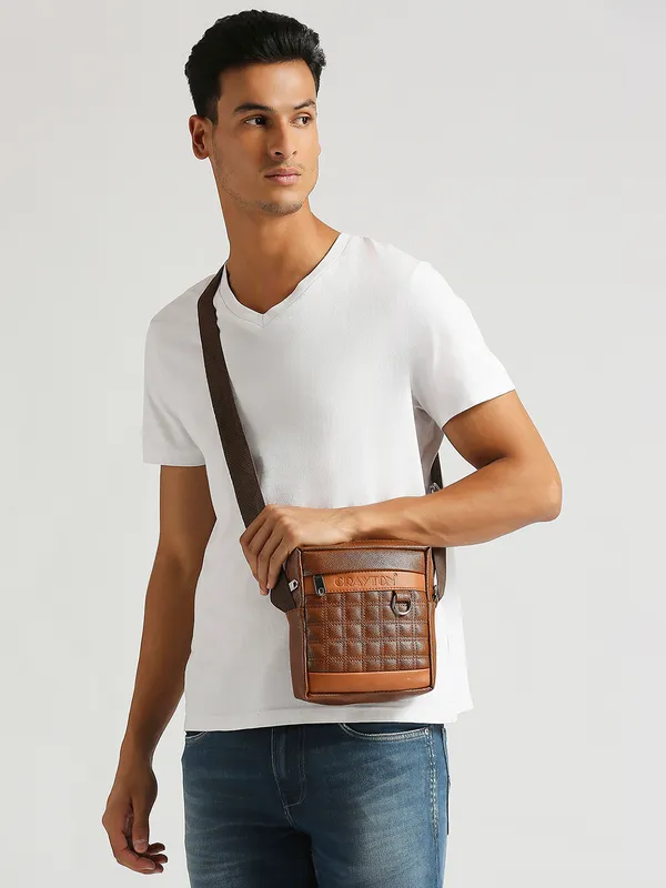 Tan_Vegan_Leather_Sling_Or_Side_Bag_For_Unisex