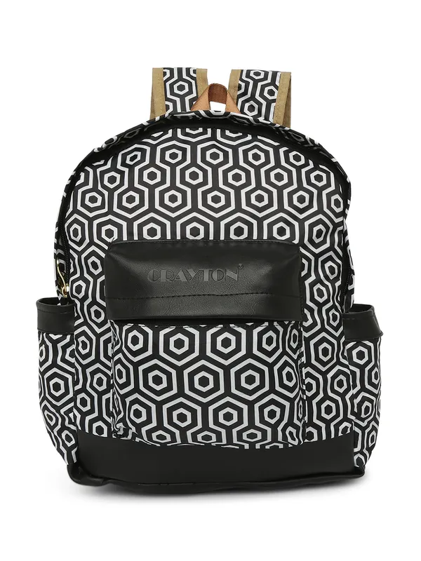 Black_Polyester_Geometric_Design_Backpack_With_Pouch_For_Unisex