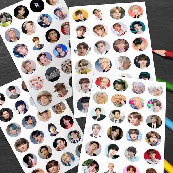 Multicolor_Bts_Small_Round_Shape_Stickers_Sheets_(_Set_Of_4_Sheets_)_96_Stickers_Paper_Print_(8.6_Inch_X_2_Inch)