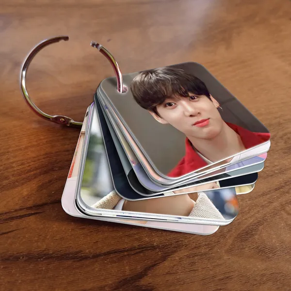 Multicolor_Bts_Flash_1Mm_Thick_Cards_With_Snap_Key_Ring_(Set_Of_12_Cards_24_Photos_Front_Back)_Glossy_Laminated_Photographic_Paper_(2.5_Inch_X_2_Inch)