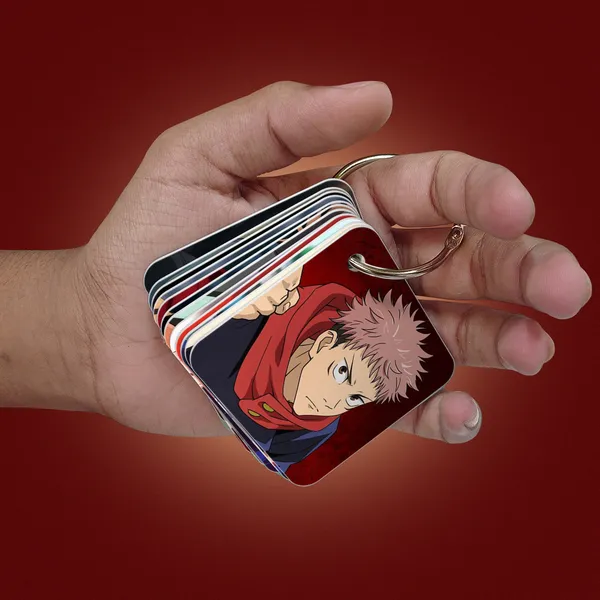 Multicolor_Jujutsu_Kaisen_Flash_1Mm_Thick_Cards_With_Snap_Key_Ring_(Set_Of_12_Cards_24_Photos_Front_Back)_Fine_Art_Print_(2.5_Inch_X_2.5_Inch)