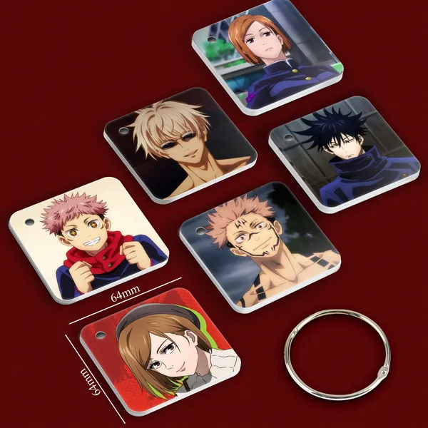 Multicolor_Jujutsu_Kaisen_Flash_1Mm_Thick_Cards_With_Snap_Key_Ring_(Set_Of_12_Cards_24_Photos_Front_Back)_Fine_Art_Print_(2.5_Inch_X_2.5_Inch)