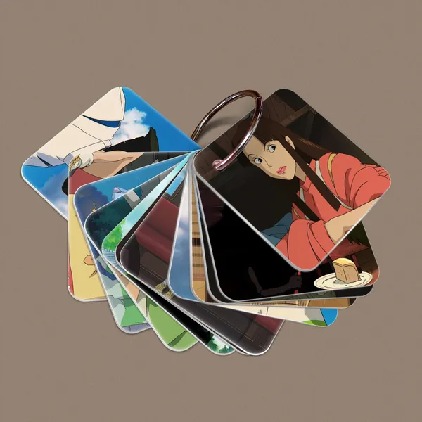 Multicolor_Spirited_Away_Flash_1Mm_Thick_Cards_With_Snap_Key_Ring_(Set_Of_12_Cards_24_Photos_Front_Back)_Glossy_Laminated_Fine_Art_Print_(2.5_Inch_X_2.5_Inch)
