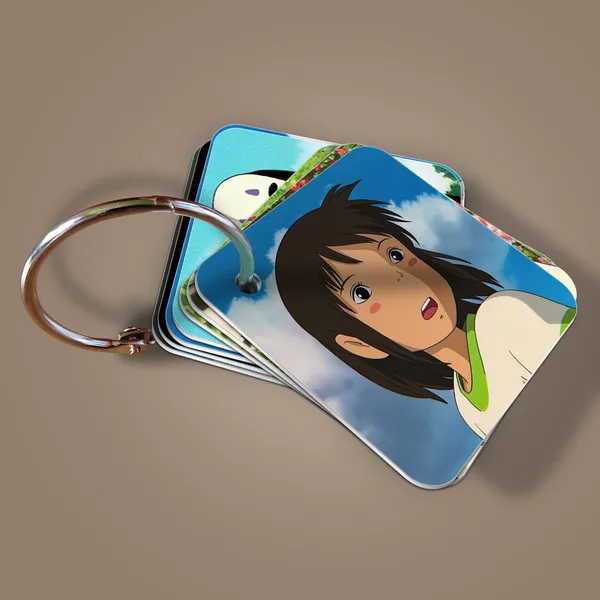 Multicolor_Spirited_Away_Flash_1Mm_Thick_Cards_With_Snap_Key_Ring_(Set_Of_12_Cards_24_Photos_Front_Back)_Glossy_Laminated_Fine_Art_Print_(2.5_Inch_X_2.5_Inch)