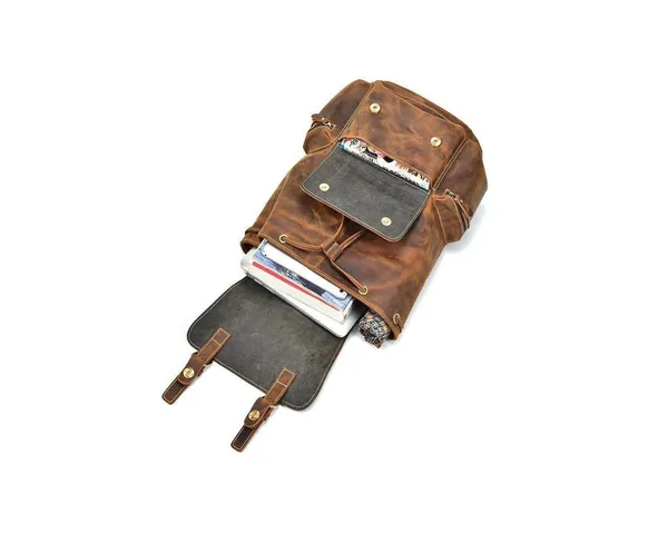 Brown_Buffalo_Genuine_Leather_Backpack_Handmade_Unisex_Backpack_/Hiking_Backpack_Travel_Outdoor_Shoulder_Bag._(_14X15.5_inchs_)
